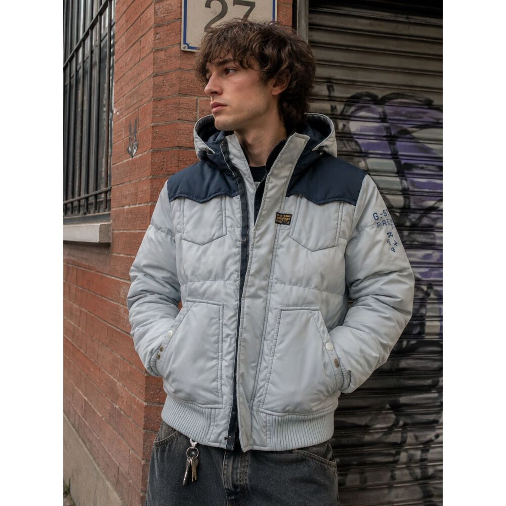 G-Star Raw Originals Light Blue Puffer Hood Utility Jacket Coat Mens Size Small